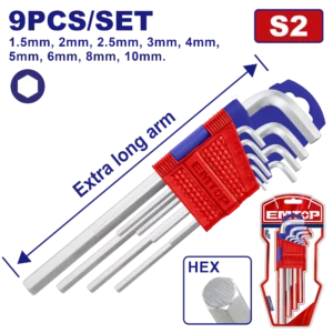 Jeu 9 Clés Hex T1.5-T10 Extra Long